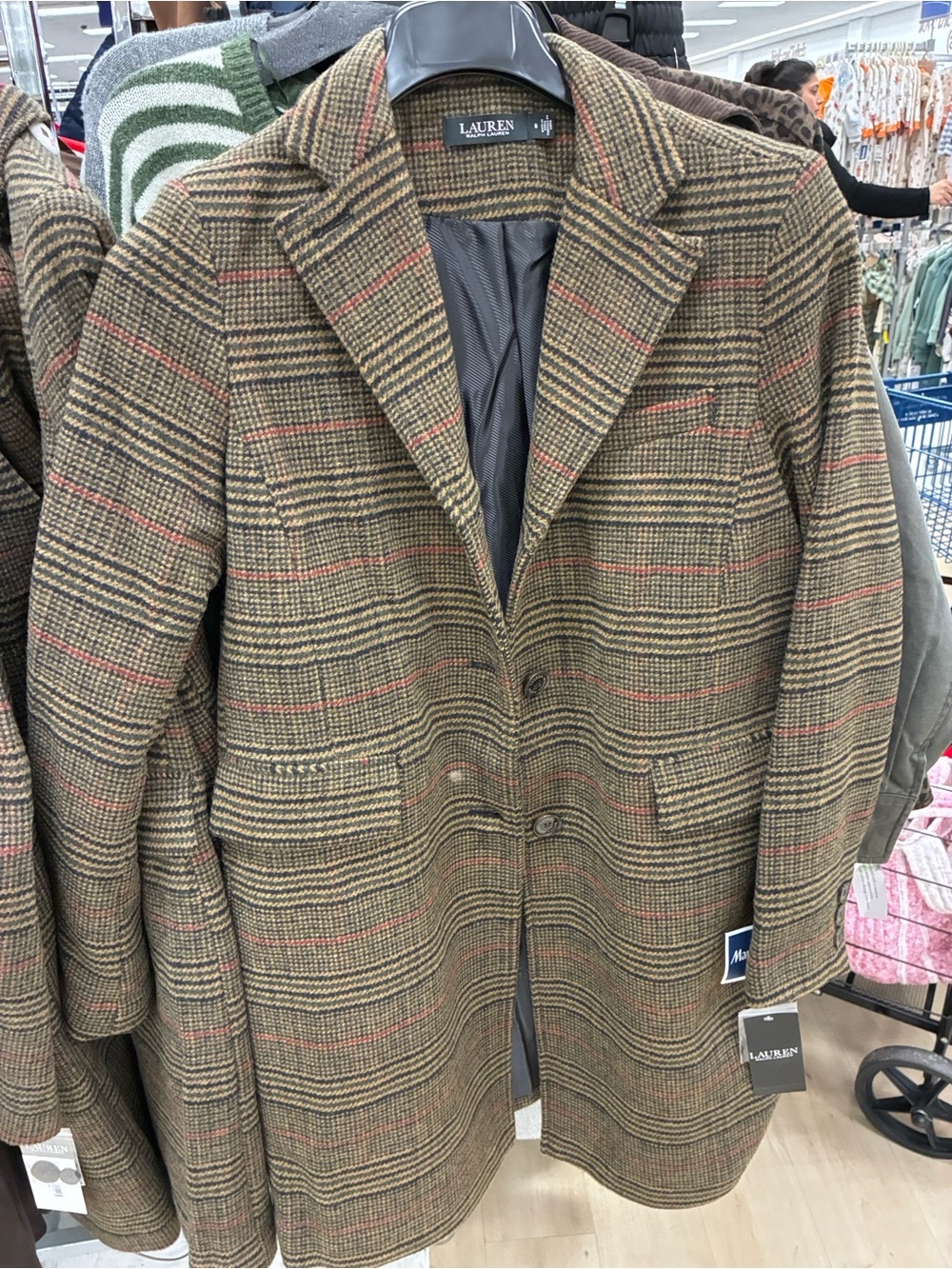 Lauren Ralph Lauren Woman’s Olive and Brown Glen Plaid Walker Coat. Sizes 6,8,10